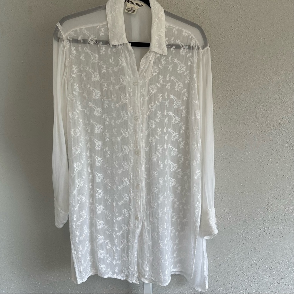 Vintage sheer with tunic swimsuit cover button down size small